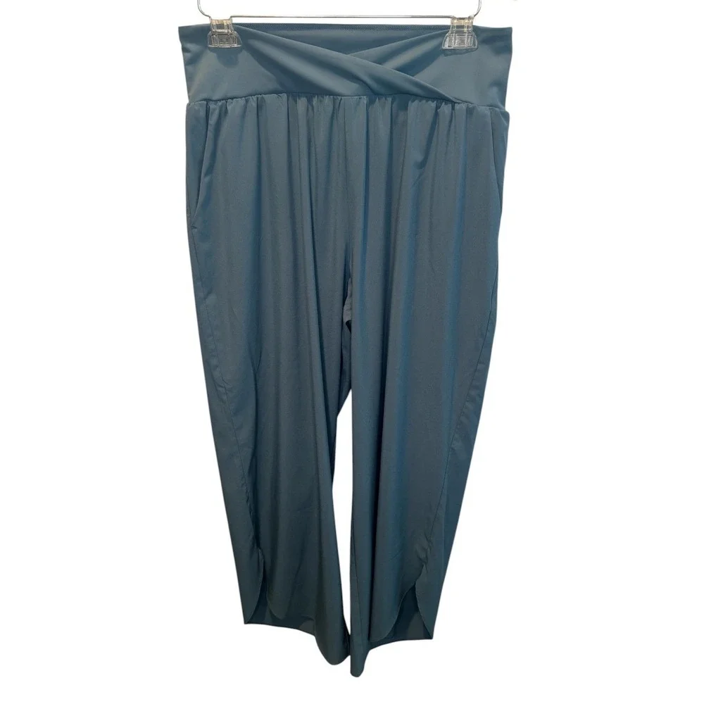 Halara Womens Teal Breezeful Crossover High Waist Crop Wide Leg Pants Large